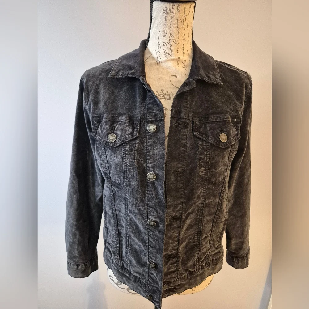 Lucky Brand Jeans The Tommy Trucker Charcoal Black Velvet Jacket - M - Picture 7 of 15